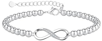 Milacolato Silber Perlen Armband für Damen Unendlichkeit Charme Einstellbare Freundschaft Armbänder Schmuck Geschenke