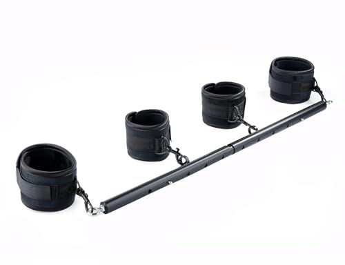 Heavy Duty Stainless Steel Expandable Spreader Bar with 4pcs Furry Detachable Adjustable Straps,Workout Bar for Home Indoor Gym Training Kit