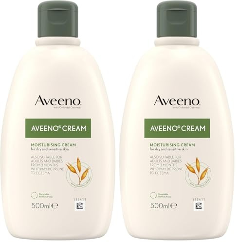 Aveeno Moisturising Cream (1x 500ml), Nourishing Body Lotion with Hydrating Colloidal Oatmeal, Full Body Moisturiser for Dry and Sensitive Skin, Suitable For Adults & Babies From 3 Months (Pack of 2)