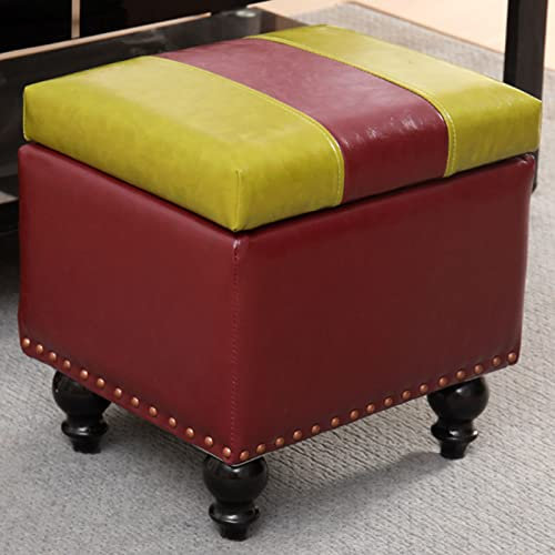 LZDRETUQ Quadratische Ottomane mit Stauraum, Leder-Fußstütze mit Nietenverzierung, Leichtes Luxus-Sofa, Niedriger Fußhocker für Wohnzimmer, Schlafzimmer, Stapelbarer, Gepolsterter Sitz-L-15,7 * 15,7