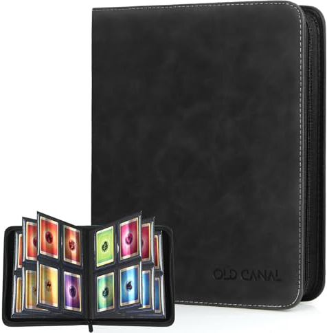 Old Canal Top Loader Card Binder, Raccoglitore Cartes da 4 Tasche, Contiene Fino 112 Top Loaders, Album Porta Cartes per MTG, TCG, Compatible con Varie Carte da Collezione, Nero (Solo per Top Loader)