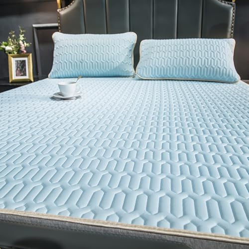 AVSMGP Sábana Ajustable De Seda Fría con Bolsillo Profundo Y 2 Fundas De Almohada, Sábanas Suaves Y Frescas para El Verano- Estampado De Látex- para Casa, Dormitorio, Escuela Y Hotel.,A,150cmx200cm