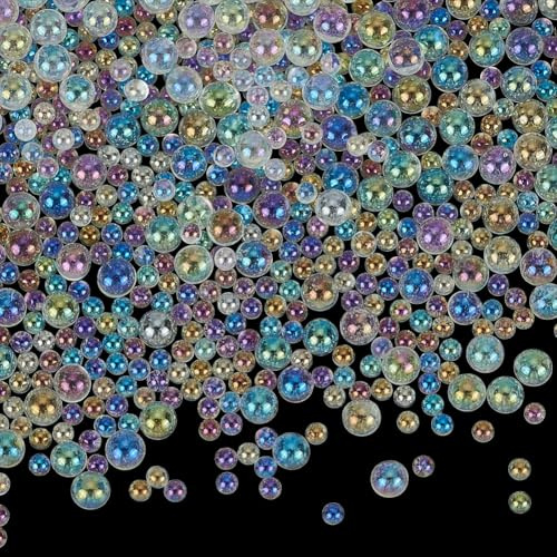 PLIGREAT 8 Pack Glass Bubble Beads, 2-3.5mm 240g Tiny No Hole Iridescent Beads White Round Water Droplets Bead Mini Micro Seed Bulk Bead for DIY Crafts, Resin Filler, Nail Art, Jewelry Making