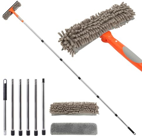 CLEANHOME Window Cleaning Equipment,Cleaning High Windows Indoors | Extendable Window Cleaning Pole×6,Rotatable Window Squeegee Includes Two Cleaning Cloths that Absorb Dust and Moisture