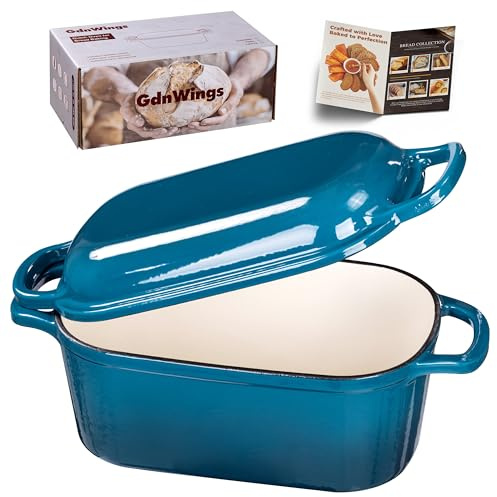 GdnWings 4.6 Quart Dutch Oven for Sourdough Bread Baking, Combo Oval Enameled Cast Iron Bread Pan with Lid, Bread Dutch Oven for a Crispy Crust, Teal