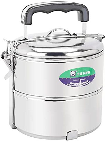 WPKD BLUEIY Lonchera de 2 Capas,Fiambrera de Acero Inoxidable de 1800ml,Lonchera Redonda Sellada a Prueba de Fugas,para Niños y Adultos