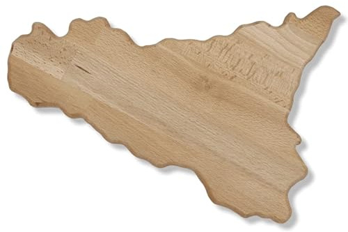 Tagliere Artigianale in Legno di Faggio a Forma di Sicilia, smussato ai Lati, Foro per appenderlo, Varie Misure (1Unità) - L 35 x 24 cm ca.