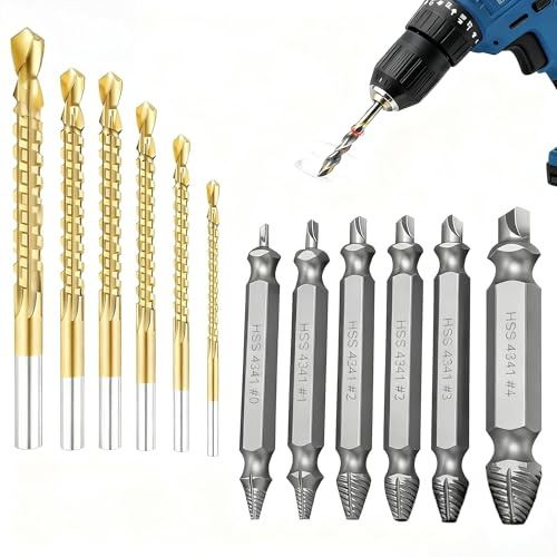 Aiyraa 11PCS Screw and Bolt Extractor, Left-handled Drill Bits Set | 6 Bolt Extractor Set and 5 Twist Drill Bit Kit (3/4/5/6/8mm Right-Handled), Easy Out Screw Remover and Extractor Bit Set