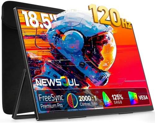 Newsoul Portable Gaming Monitor 18.5 Inch 120Hz 1080P IPS Matte Screen with HDR 1080P 125% sRGB 2000:1 Mini HDMI/USB C, Second Screen for Laptop/PC/Phone, VESA & Kickstand