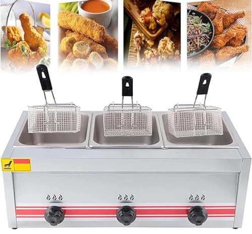 ZXINXIN Friggitrice a Gas Professionale da 10L/20L, friggitrice a Gas Professionale, con cestelli e coperchi, per Patatine Fritte, Ciambelle di Pesce Triplecylinder10l+10l+10l