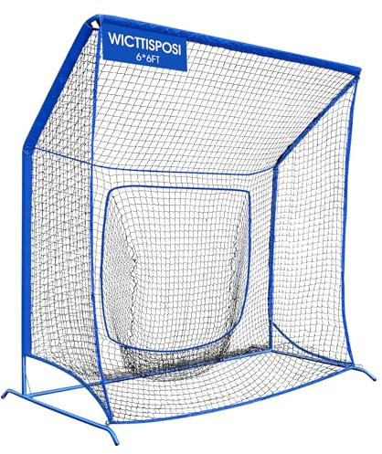 Baseball Softball Net with Blocking System, 6x6FT Practice Cage for Batting/Pitching/Fielding, Metal Frame with Elevated Base and Storage Bag for Backyard Outdoor Indoor