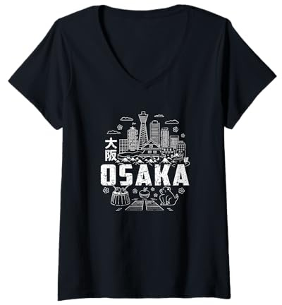 Mujer Osaka Japan Skyline - Recuerdo japonés Kanji para viajeros Camiseta Cuello V