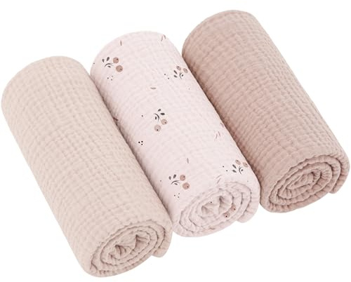 Bearmoss Moltontücher Baby 100% Baumwolle Weiche Spucktücher Baby,Atmungsaktiv und Extrem Saugfähig Musselin Tuch für Saugstark Mulltücher 3er 60x60cm (Orangenblüte)