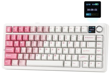 EPOMAKER X Aula F75 Max Clavier Mécanique sans Fil avec Écran TFT et Bouton | Clavier Gamer à Joint 75%, Remplaçable à Chaud, RVB, QWERTY, pour PC/Mac/Linux (Blanc Rose, Reaper Switch)