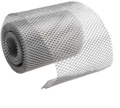 Trayneel Rotolo di rete in alluminio per grondaie, 127 mm o 150 mm x 6,1 m, per protezione da foglie e detriti, copertura per fossa tagliabile, per giardino, cortile, uso esterno, con 10 ganci grigi