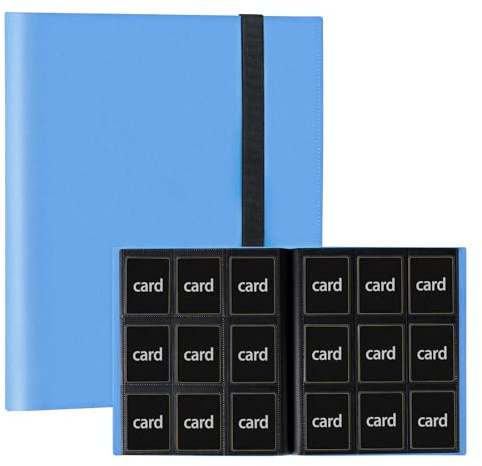 9 Bolsillos de Álbum de Colección de Tarjetas, 540 Bolsillos laterales Grandes álbum de Tarjetas de Colección, Álbum de Carta con 30 Paginas, Álbumes de Tarjetas de Colección Impermeable (Azul)
