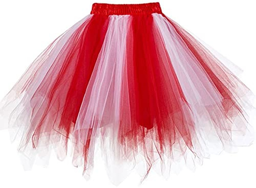 Karneval Kostüm Damen Köln Fasching - Tüllrock Damen Rot Weiß Tütü, Roter Tüll Rock, Tüllrock Karneval Tutu Klassisch Rock 50er Puffy Tütü Röcke Tüll Tanzkleid Ballettrock, rot weiß