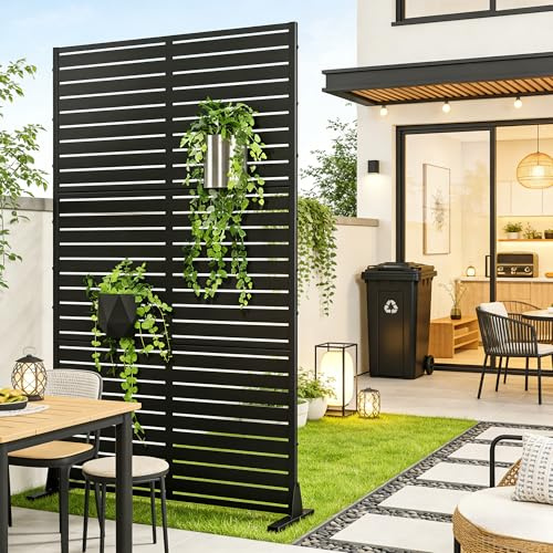 casa.pro Trennwand Nodepp Raumteiler 180 x 90 cm Sichtschutz Outdoor Indoor Raumtrenner Terrasse Balkon verzinkter Stahl Paravent Schwarz