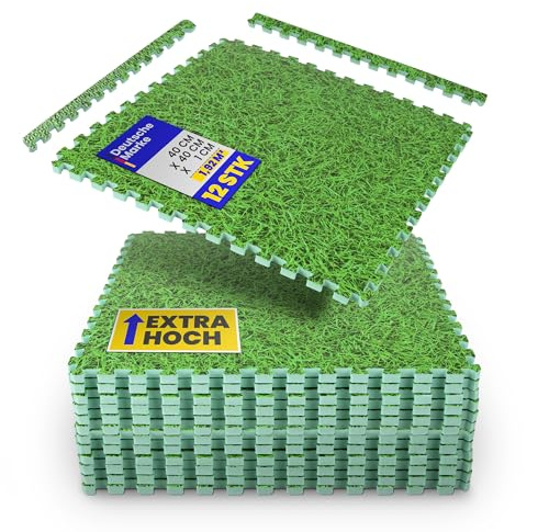 Bestlivings Bodenschutzmatte Puzzle mit Gras Print – EVA Bodenmatte 40x40x1cm – Schallisolierend & Erweiterbar