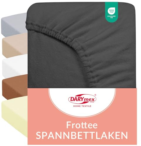 Darymex Frottee Spannbettlaken 160x200 cm, Baumwolle, Anthrazit | Elastisches Spannbetttuch aus Frottee, bis 20 cm Matratzenhöhe, für Doppelbett, Bettwäsche