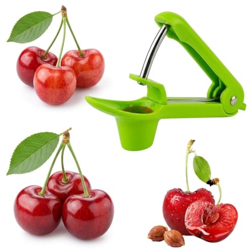 Kirschentkerner Grün,Edelstahl Kirschkernentferner,Entsteiner Kirschen,Entkerner Kirschen,Kirschenentsteiner,Obstentkerner Schkernentsteiner,Hand Entkernen,Cherry Pitter,für Kirsche Obstbeere,Obst