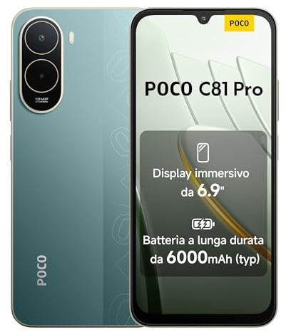XIAOMI POCO C81 Pro Smartphone 4+128 GB Verde Batería de 6000 mAh | Pantalla inmersiva de 6,9, Teléfono con diseño elegante y refinado, Cámara dual AI de 13 MP, 1 año de garantía adicional
