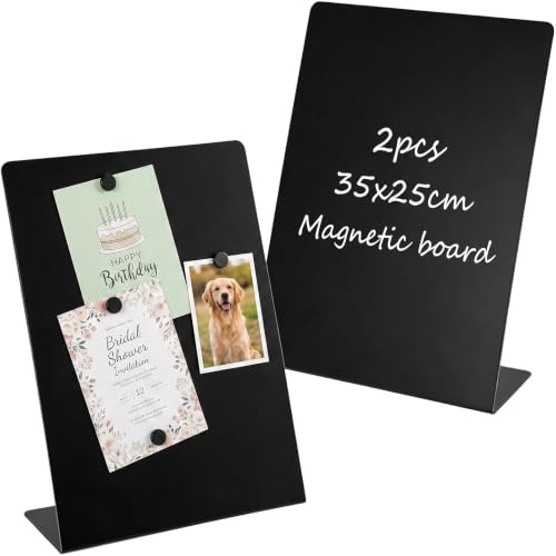 2 stycken magnettavlor, 35 x 25 cm, magnettavla, i metall, magnetvägg, magnetisk metalltavla för anteckningar, foton, magnetisk vägg, krittavla för kök, bordsskiva, hemmakontor (svart A)