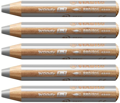 Multipenna STABILO woody 3-i-1-penna Ask med 5 Silver