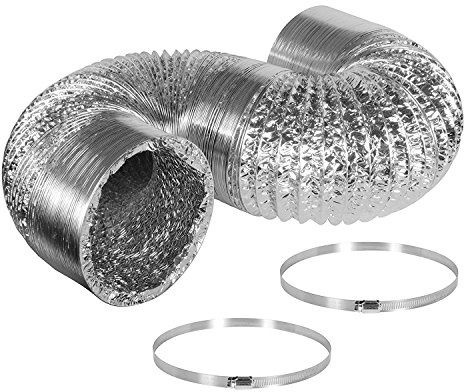 :iPower nicht isolierter Flex Air Aluminium-Luftkanaltrockner-Entlüftungsschlauch für die HLK-Belüftung, 2 Klemmen enthalten,Ø150mm×250cm