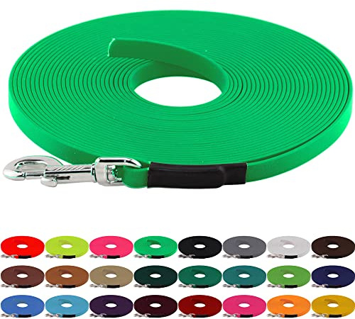 LENNIE BioThane Schleppleine, 13mm, Hunde 15-25kg, 5m lang, ohne Handschlaufe, Neon-Grün, genäht