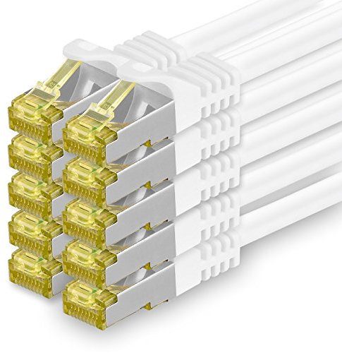 1aTTack.de Câble Réseau Cat7 Cat 7 10 GB/s SFTP - 10x 0,5m - RJ45 Ethernet LAN DSL Routeur Modem - Blanc
