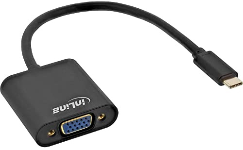 InLine 64104B 0.2m USB C VGA (D-Sub) Negro adaptador de cable de vídeo - Adaptadores de cable de vídeo (0,2 m, USB C, VGA (D-Sub), Macho, Hembra, Oro)