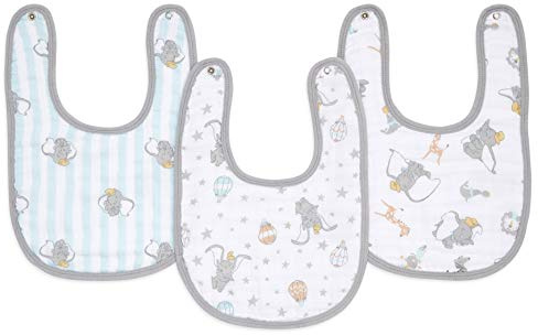 aden + anais Unisex-Baby Snap, 100%, Dumbo New Heights Aden Essential Lätzchen mit Druckknöpfen, 100% Musselin-Baumwolle, 3er-Pack, 23cm x 31cm, ESNC30007DIE