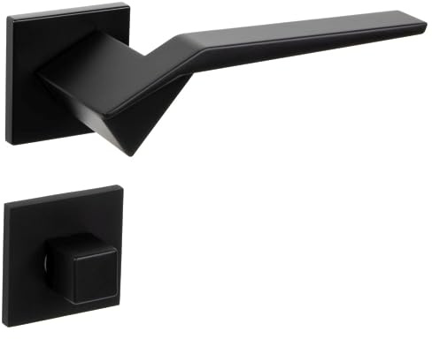 Gedotec Garniture à béquilles noire mate [Bain et WC] 1x Ferrure de porte Rosace angulaire I Poignées de porte intérieures PALADIN I pour épaisseur de porte 35-47 mm
