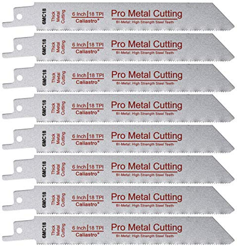 6-Inch Thick Metal Cutting Reciprocating Saw Blades (18 TPI) Made of Long Lasting Bi-Metal (HSS Teeth Bonded to HCS Body) - 8 Pack - Caliastro
