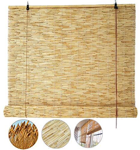 Custom Straw Woven Reed Curtain,Rural Style Waterproof/Sunshade/Light Filtering Retro Roman Blind,Wall Ceiling Decoration Bamboo Roller Blind Straw Mat,for Outdoor/Patio/Window (W45x80cm/W18x31in)