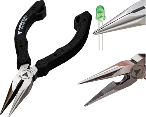 VAMPLIERS 5.5 Mini Precision Long Nose Pliers. Made in Japan. Needle Tip, Serrated Jaws, Wire Cutter & ESD Safe Grip. For Precision Work on PCB/SMD Electronics & PC Components/Electronic Repairs.