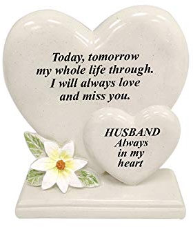 Personalised Grave Ornament/Memorial Plaque with Double Hearts | Graveside Decoration Gift in the Loving Memory of your Loving Deceased Ones (Husband)