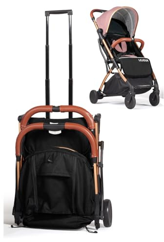 Lejoux™ Baby Pushchair Stroller– Lightweight Foldable Travel Buggy with 5-Point Harness, Adjustable Seat Back and Oversize Basket Folds with 1 Hand – Smooth Swivel Wheels Rain Cover (Pink)