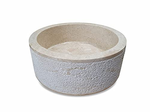 Natursten Tvättställ - 40 cm Övre Tvättskål - Ljus och Mörk Marmor Med och Utan Dekorationer (Ljus III)