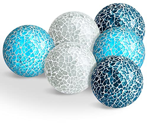 6 Stück Mosaikkugeln, dekorative Mosaik-Glaskugeln, dekorative Kugeln, Tischkugel für Wohnzimmer, Dekoration, Mittelstück Kugeln für Schalen, Esstischdekoration, Durchmesser 6.1 cm (schicke Farben)