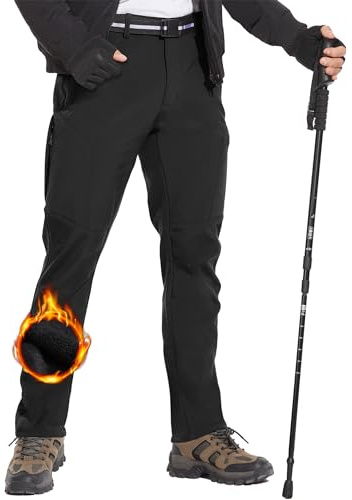 MOURCE Herren Schneehose Winter fleecegefüttert wasserabweisend Thermo | 6 Reißverschluss-Taschen mit Gürtel, geeignet für Skifahren, Schneewandern und alle Winter Outdooraktivitäten