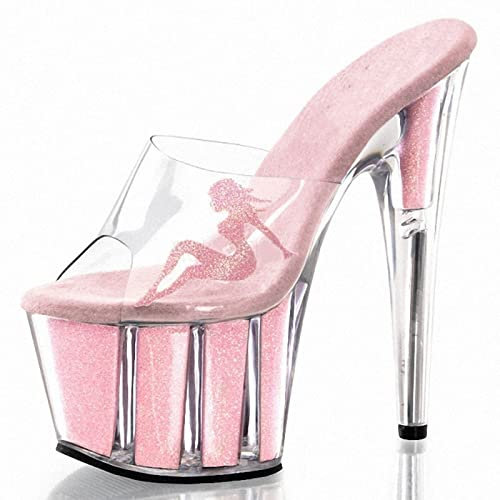 HYDgfiuf Damen Splitter Klar High Heels Pailletten Plateau Pantoletten Sandalen Sexy Stripper Club Pole Dance Hochzeitskleid Party Schuhe Große Größe 35-46,Rosa,38