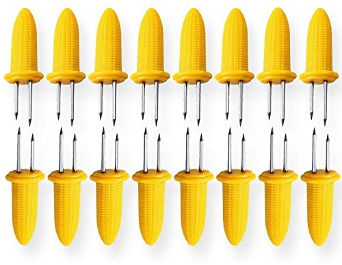 AKH® 16 BBQ Corn Skewers | Corn On The Cob Holders |Stainless Steel BBQ Skewers |Sweetcorn Holder Fork|Corn Grips Forks | Barbecue Tool | Corn Cob Sticks | for BBQ,Picnic,Camping, Summer Party