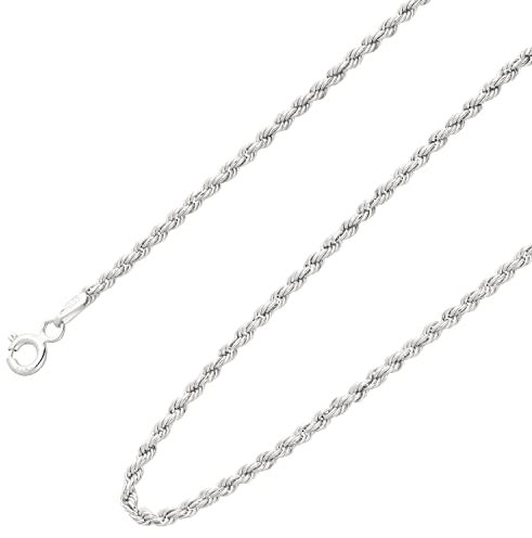 Ardeo Aurum Unisex Damen Herren Kette aus 375 Gold Weißgold Kordelkette Halskette 2,0 mm Breite und 45 cm Länge mit Federringverschluss