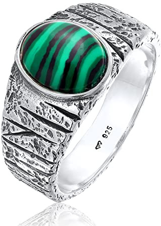 Kuzzoi Siegelring Herrenring oval Edelstein Ring Männer massiv (10 mm) | in 925 Sterling Silber Silberring strukturiert schwarz oxidiert Ringgröße 60 - 66