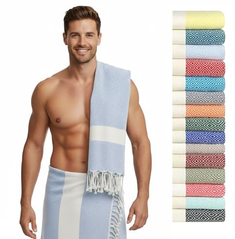 Saunahandtuch Damen Herren 100x200 cm (Baumwolle), Saunatuch XXL, Hamamtuch groß 100 x 200 - lang, platzsparend, leicht - Sauna Hamam Strand Tuch Zubehör, Saunakilt Handtuch Strandtuch, Geschenk