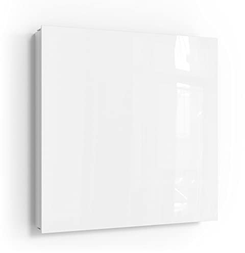 DEQORI Cassetta portachiavi bianco, 30 x 30 cm, tinta unita, colore bianco, in vetro e metallo, con 50 ganci + 2 calamite, scatola dal design moderno magnetica e scrivibile