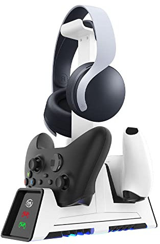 For PS5 / PS4 / XSX/Switch Pro Multifunctional Controller Charging Station, Multifunctional Cooling Base, Dual Charger Docking Station for PS5 with Headset Holder (Black, PS5 / PS4 / XSX/Switch Pro)