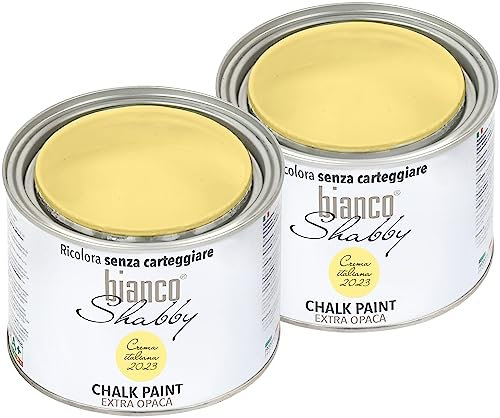 bianco Shabby Crema Italiana Kreidefarbe auf Wasserbasis für alle Untergründe und perfekt für dekorative Effekte - Kreidefarbe extra matt 2x500ml